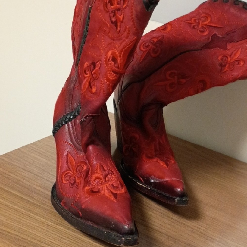 Premier Scarlet Embroidered Heeled Boots